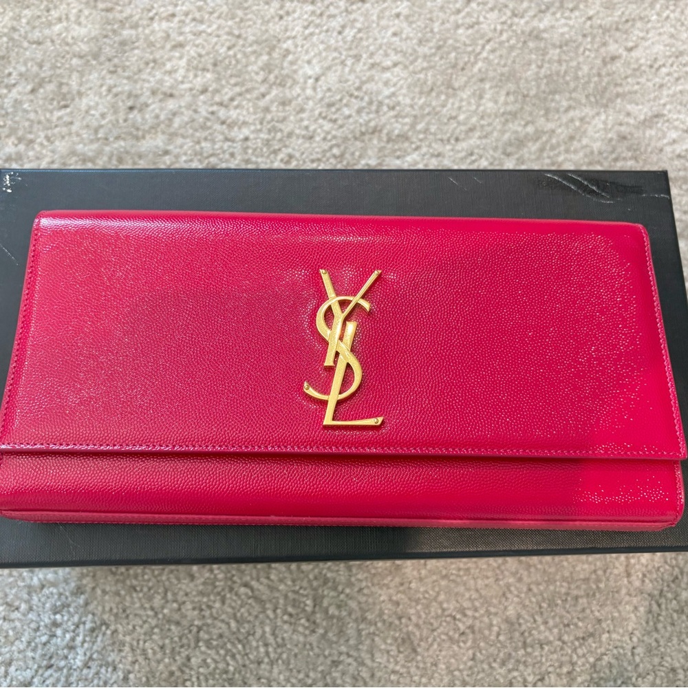 Saint Laurent / YSL Fuchsia/pink Patent Leather clutch